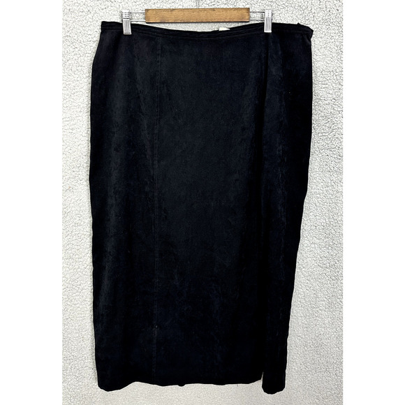 LL Bean Faux Suede Midi Skirt Black‎ Womens 20 Boho Festival Minimalist Western - Picture 1 of 6